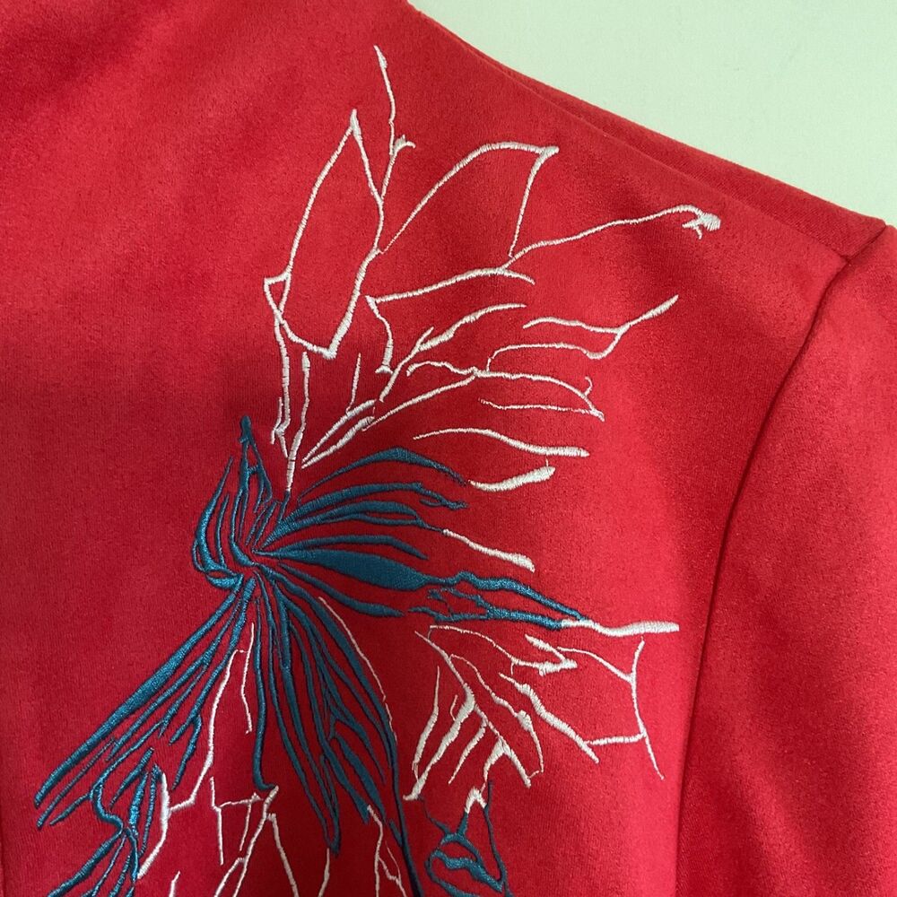 Oyrosy Western Style Embroidered Red Fringed Faux Suede Midi Dress L Festival - Picture 6 of 14